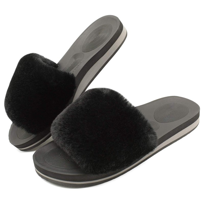 COFACE Womens Slippers with Arch Support Comfy Open Toe Fuzzy Woman House Shoes Size 8 Plantar Fasciitis Orthotic Slippers-for-Women Indoor - Image 2